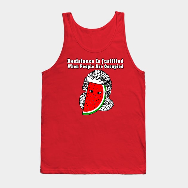 Resistance Is Justified When People Are Occupied Watermelon Keffiyeh Free Palestine With Eyes - Wrapped - Front Tank Top by SubversiveWare